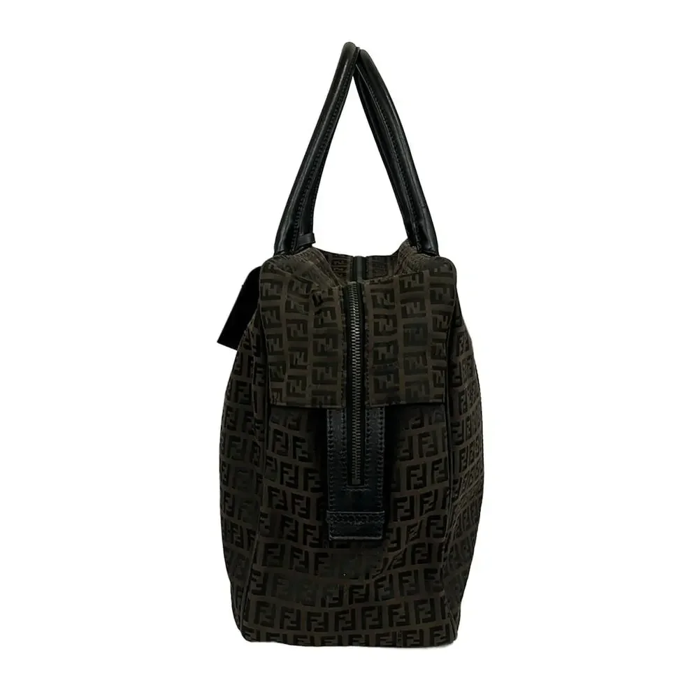 Fendi Zucchino Boston Bag 7VS002 Dark Brown Black Jacquard Leather